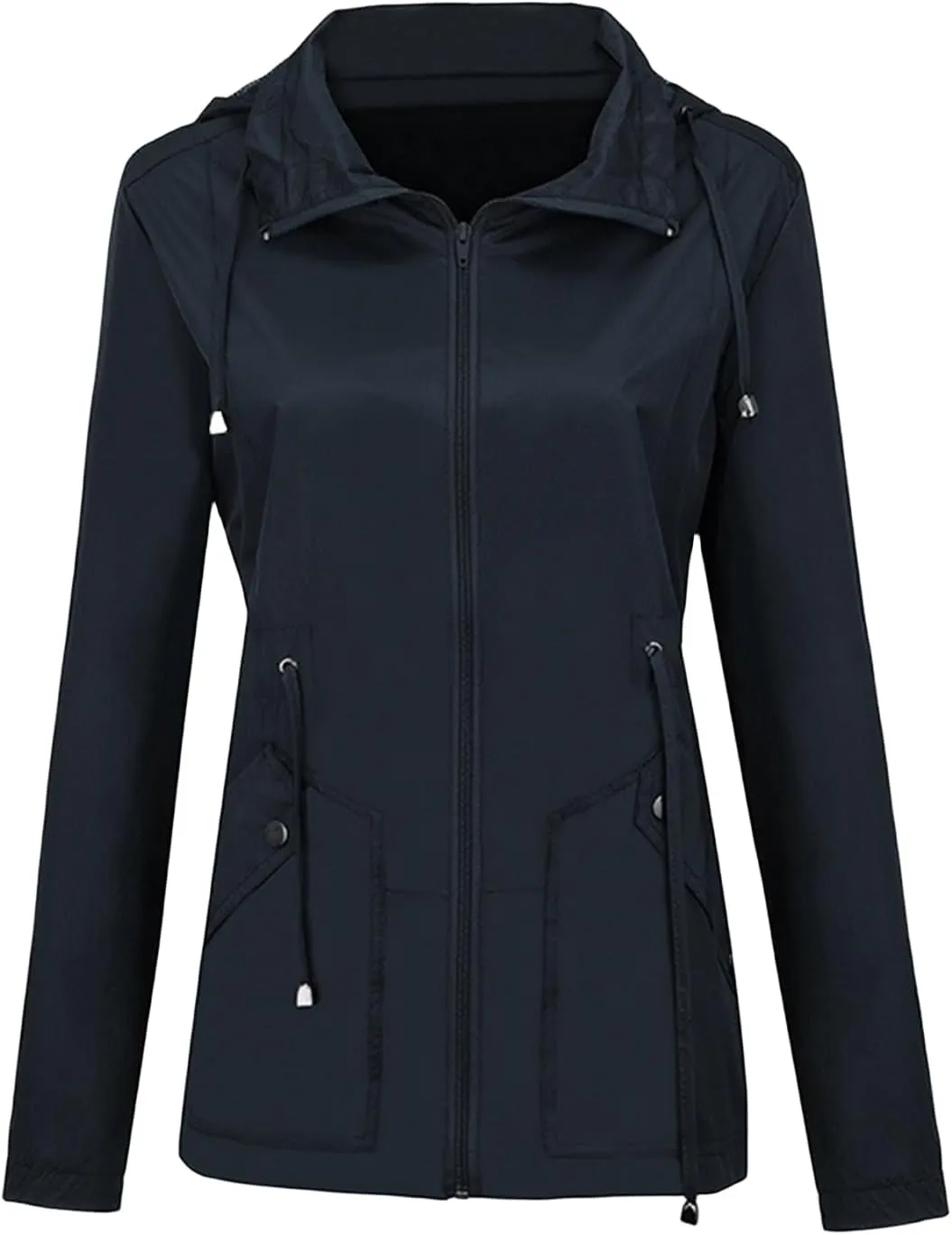 Canbebig Women Lightweight Waterproof Rain Jacket Hooded Drawstring Raincoats Active Outdoor Travel Hiking Windbreaker Pocket