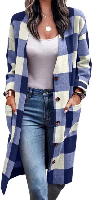 Canbebig Womens Oversized 2023 Plaid Shacket Jacket Lounge Button Down Wool Blend Fall Winter Tartan Trench Coat with Pockets