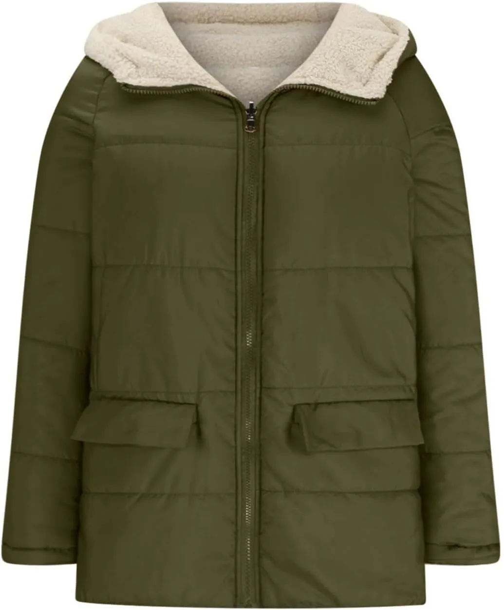 Canbebig Women's Quilted Winter Coats Hooded Fleece Jacket Warm Reversible Sherpa-Lined Jackets Full Zip Puffer Hoodies Coat