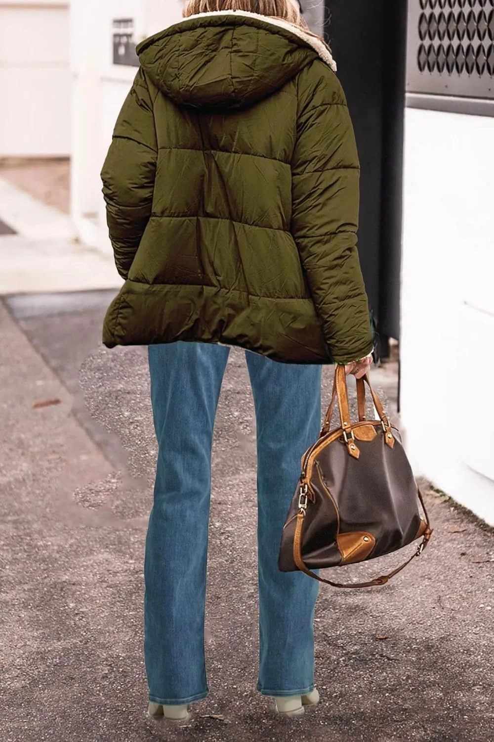 Canbebig Women's Quilted Winter Coats Hooded Fleece Jacket Warm Reversible Sherpa-Lined Jackets Full Zip Puffer Hoodies Coat