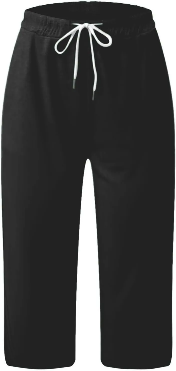 Capri Pants for Women Casual Summer Drawstring Shorts Elastic High Waist Casual Short Straight Leg Cropped Trouser