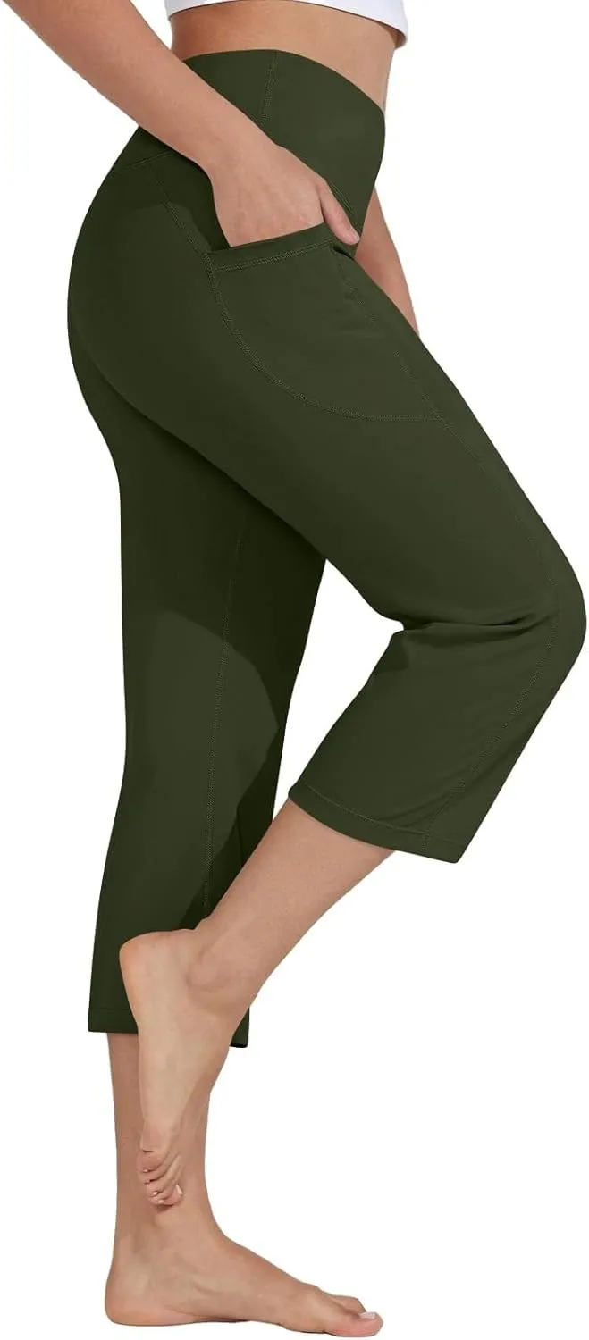 Capri Yoga Pants for Women Dressy Casual Soft High Waisted Tummy Control Leggings with Pockets Workout Gym Outfit