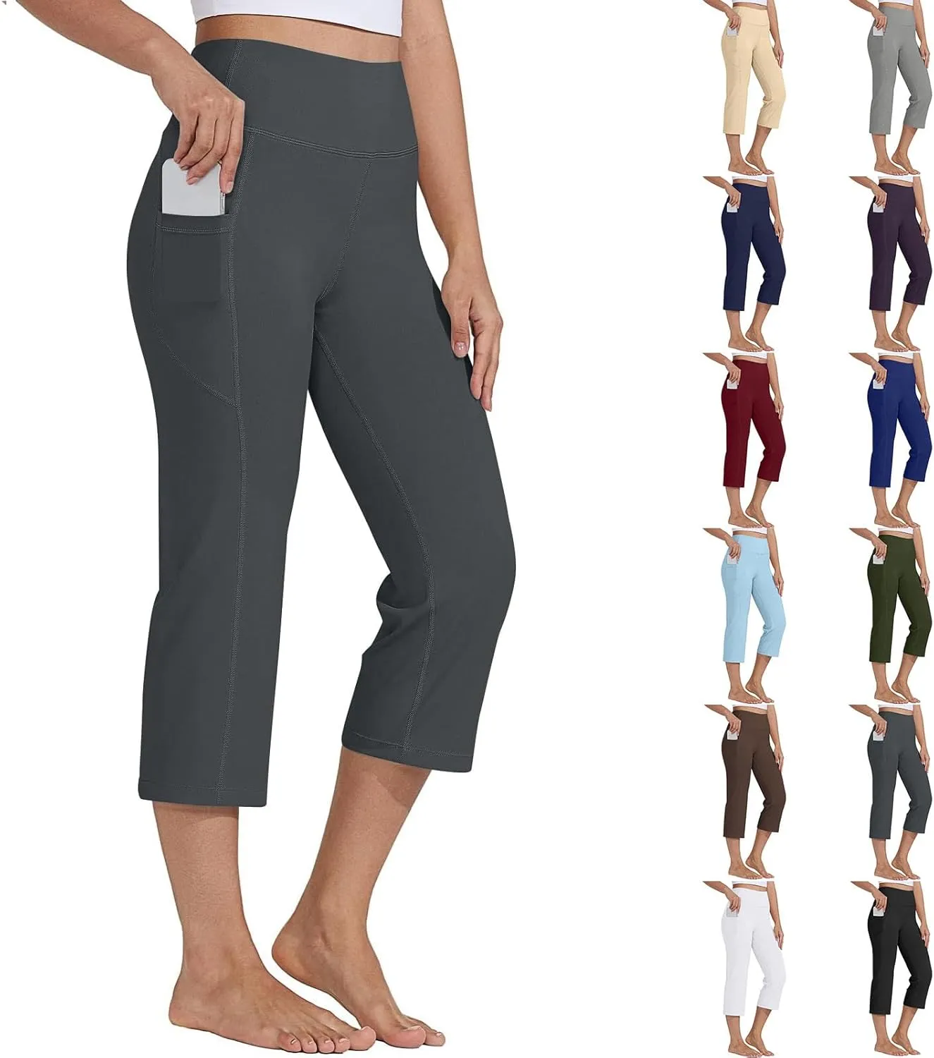 Capri Yoga Pants for Women Dressy Casual Soft High Waisted Tummy Control Leggings with Pockets Workout Gym Outfit