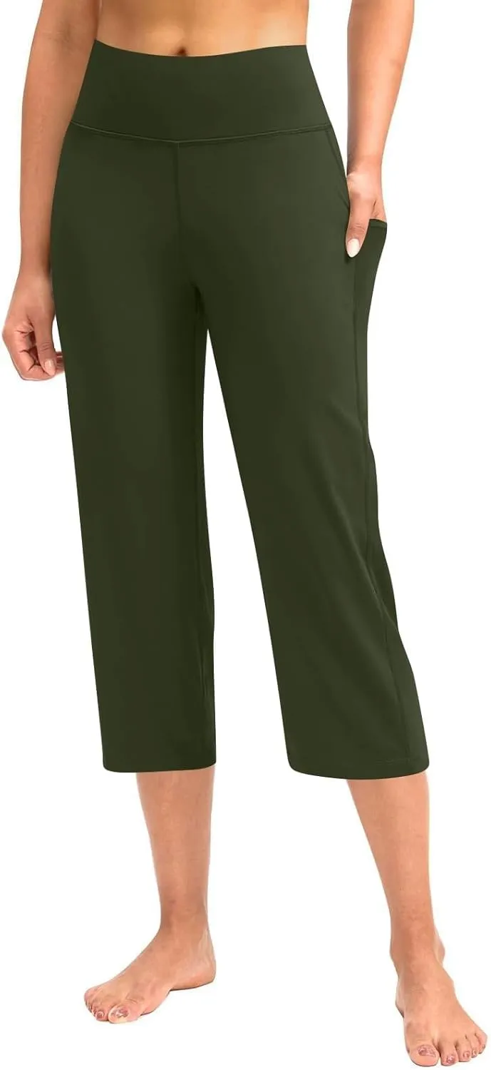 Capri Yoga Pants for Women Dressy Casual Soft High Waisted Tummy Control Leggings with Pockets Workout Gym Outfit