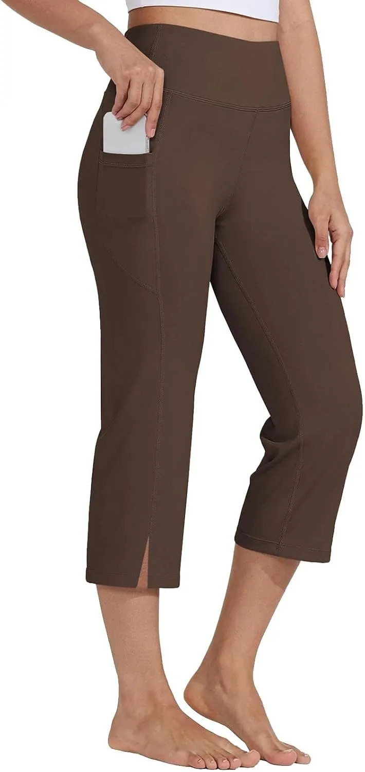 Capri Yoga Pants for Women Straight Dressy Casual Cropped Pants High Waist Tummy Control Leggings Workout Gym Outfits