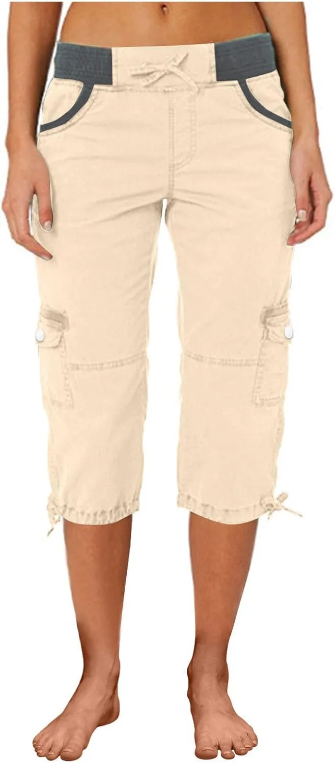 Cargo Capri Pants for Women 2025 Fashion Hiking Jogger Cropped Pants Stretch High Waisted Running Workout Activewear