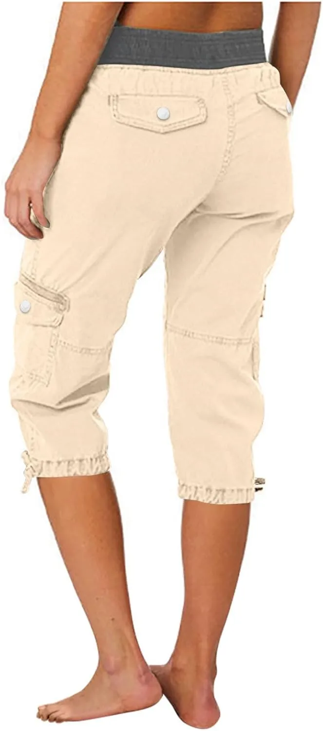 Cargo Capri Pants for Women 2025 Fashion Hiking Jogger Cropped Pants Stretch High Waisted Running Workout Activewear