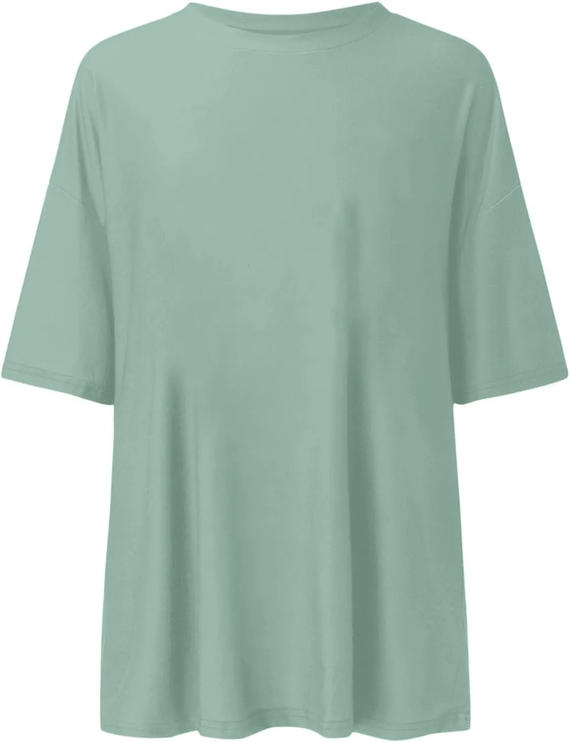 Casual T Shirts for Women Oversized Solid Short Sleeve Tees Plus Size Crew Neck Drop Shoulder Summer Basic Daily Tops