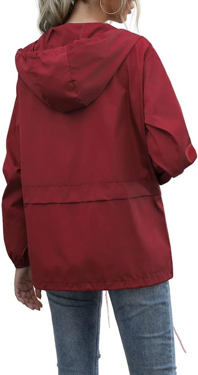 Cdiecer Women Rain Jackets Waterproof Windproof Jacket Lightweight Hooded Windbreaker Outdoor Casual Raincoat