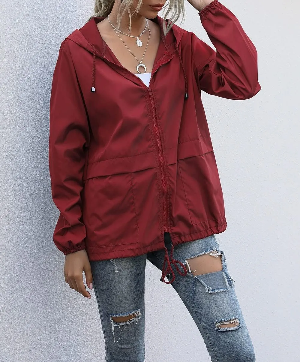 Cdiecer Women Rain Jackets Waterproof Windproof Jacket Lightweight Hooded Windbreaker Outdoor Casual Raincoat