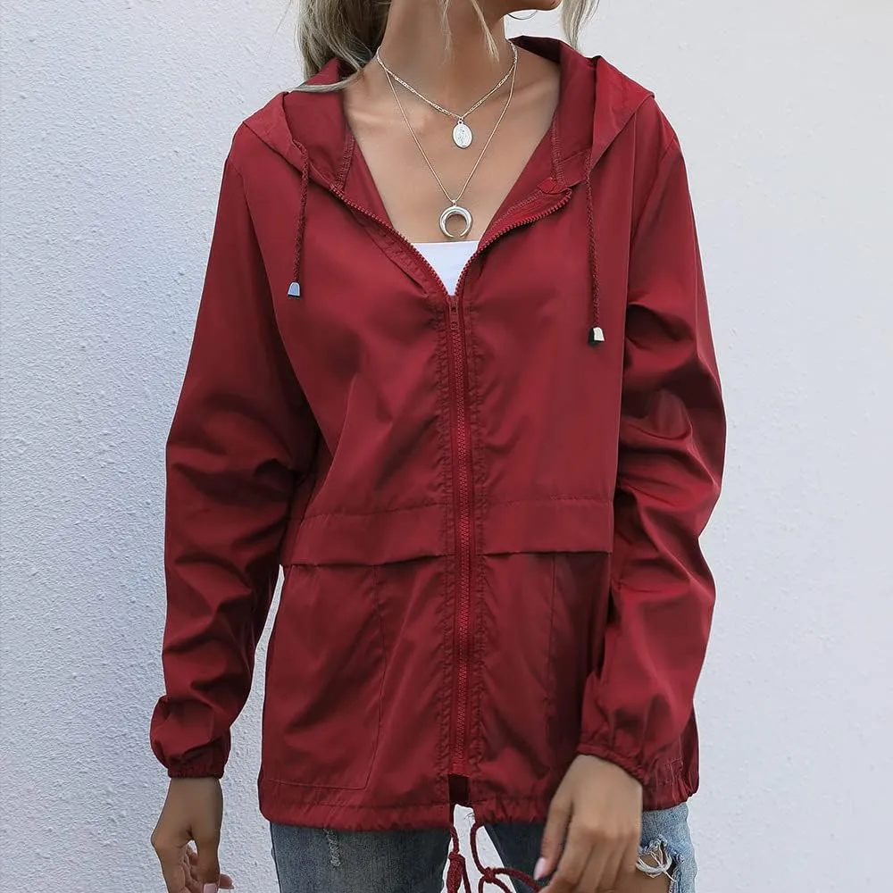 Cdiecer Women Rain Jackets Waterproof Windproof Jacket Lightweight Hooded Windbreaker Outdoor Casual Raincoat