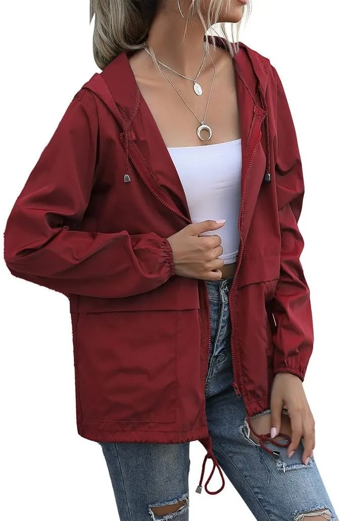 Cdiecer Women Rain Jackets Waterproof Windproof Jacket Lightweight Hooded Windbreaker Outdoor Casual Raincoat