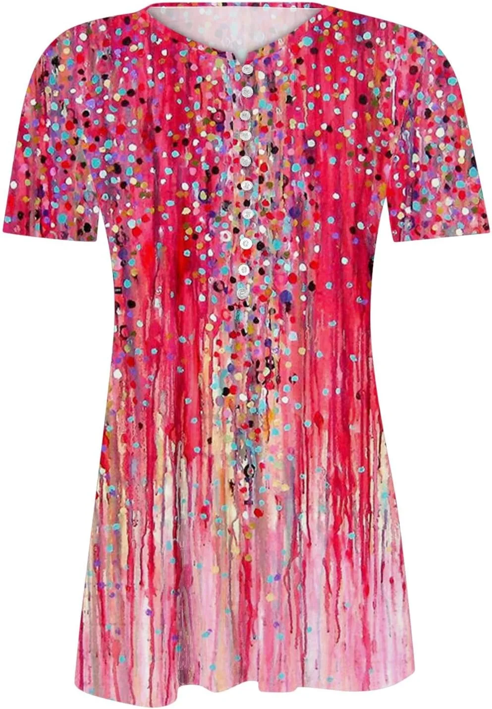 Ceboyel Loose Fitting Tops for Women 2023 Button Down Henley Blouse Floral Short Sleeve Tunic Shirt Dressy Ladies Clothing