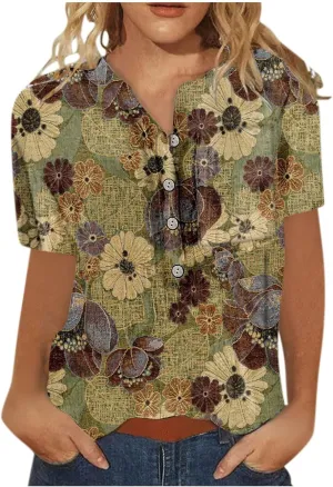 Ceboyel Womens Butterfly Print Spring Shirts Short Sleeve Casual Tunic Tops Dressy V-Neck Tshirts Blouse Vacation Outfit 2023