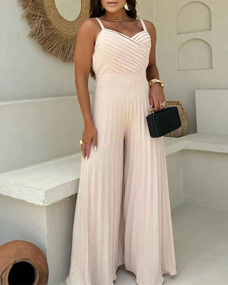 CHICME Women’s Jumpsuit Wide Leg Pleated Pants Summer Overalls Holiday Jumpsuits Long Pants