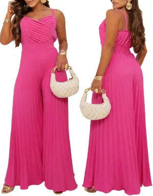 CHICME Women’s Jumpsuit Wide Leg Pleated Pants Summer Overalls Holiday Jumpsuits Long Pants