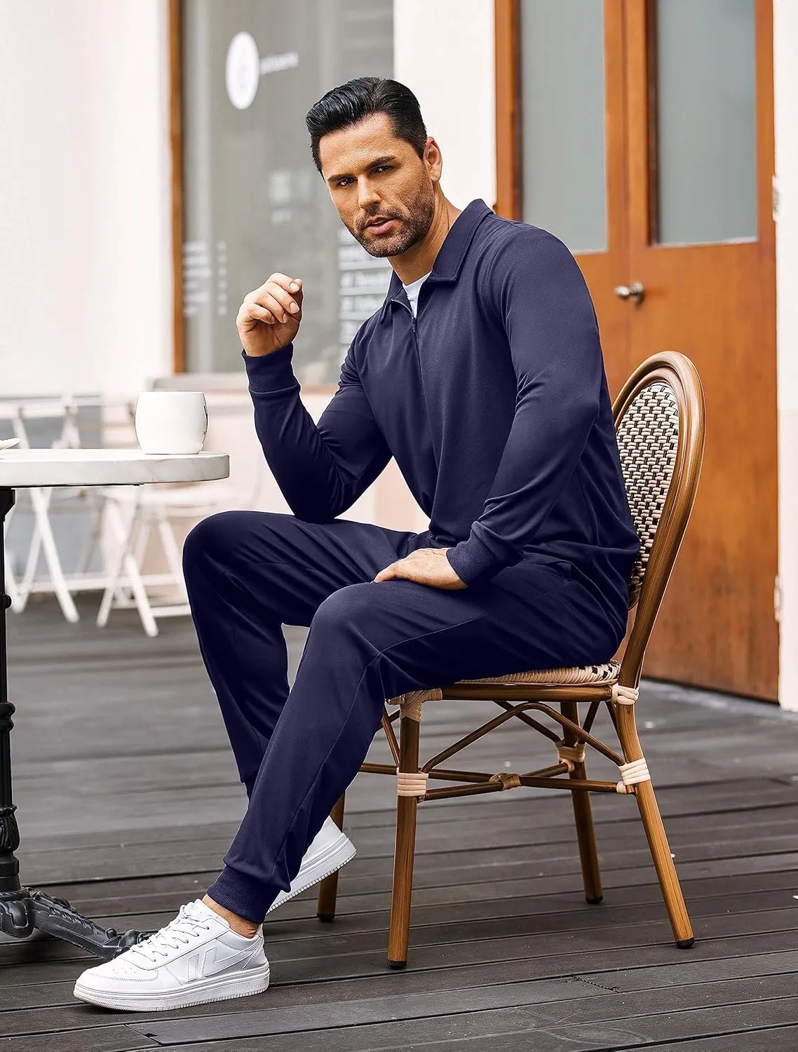 COOFANDY Men's Tracksuit 2 Piece Quarter Zip Polo Athletic Sweatsuits Casual Running Jogging Sport Suit Sets