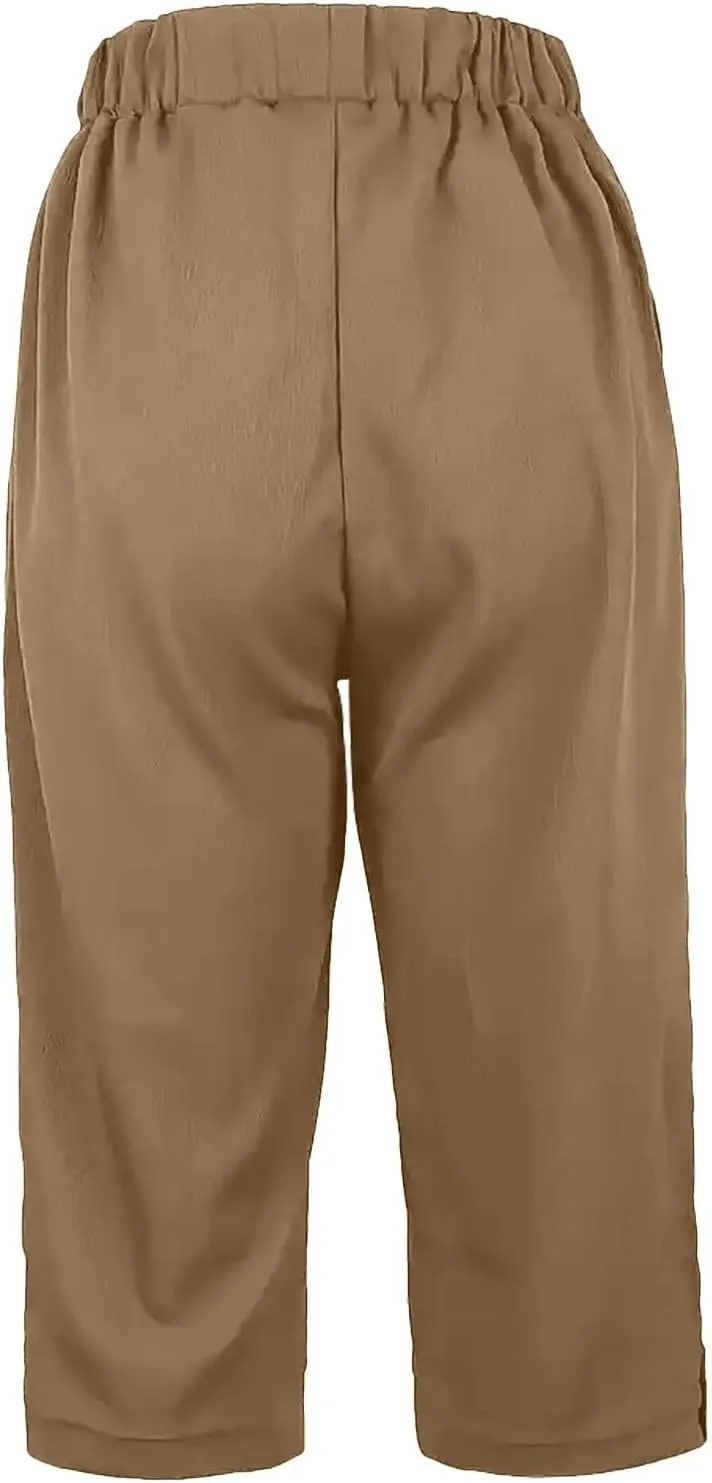 Cotton Linen Capri Pants for Women Wide Leg High Waisted Pant Palazzo Capris Pants Lightweight Beach Cropped Pant