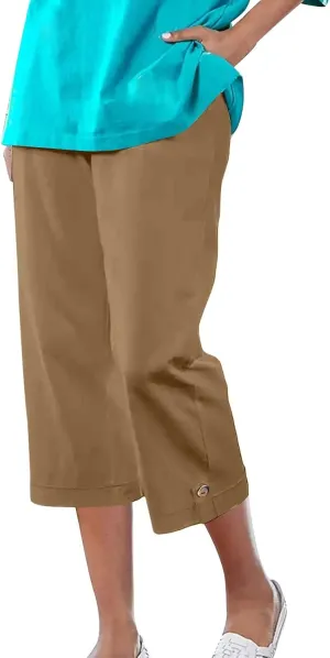 Cotton Linen Capri Pants for Women Wide Leg High Waisted Pant Palazzo Capris Pants Lightweight Beach Cropped Pant