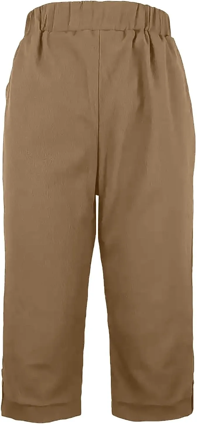 Cotton Linen Capri Pants for Women Wide Leg High Waisted Pant Palazzo Capris Pants Lightweight Beach Cropped Pant