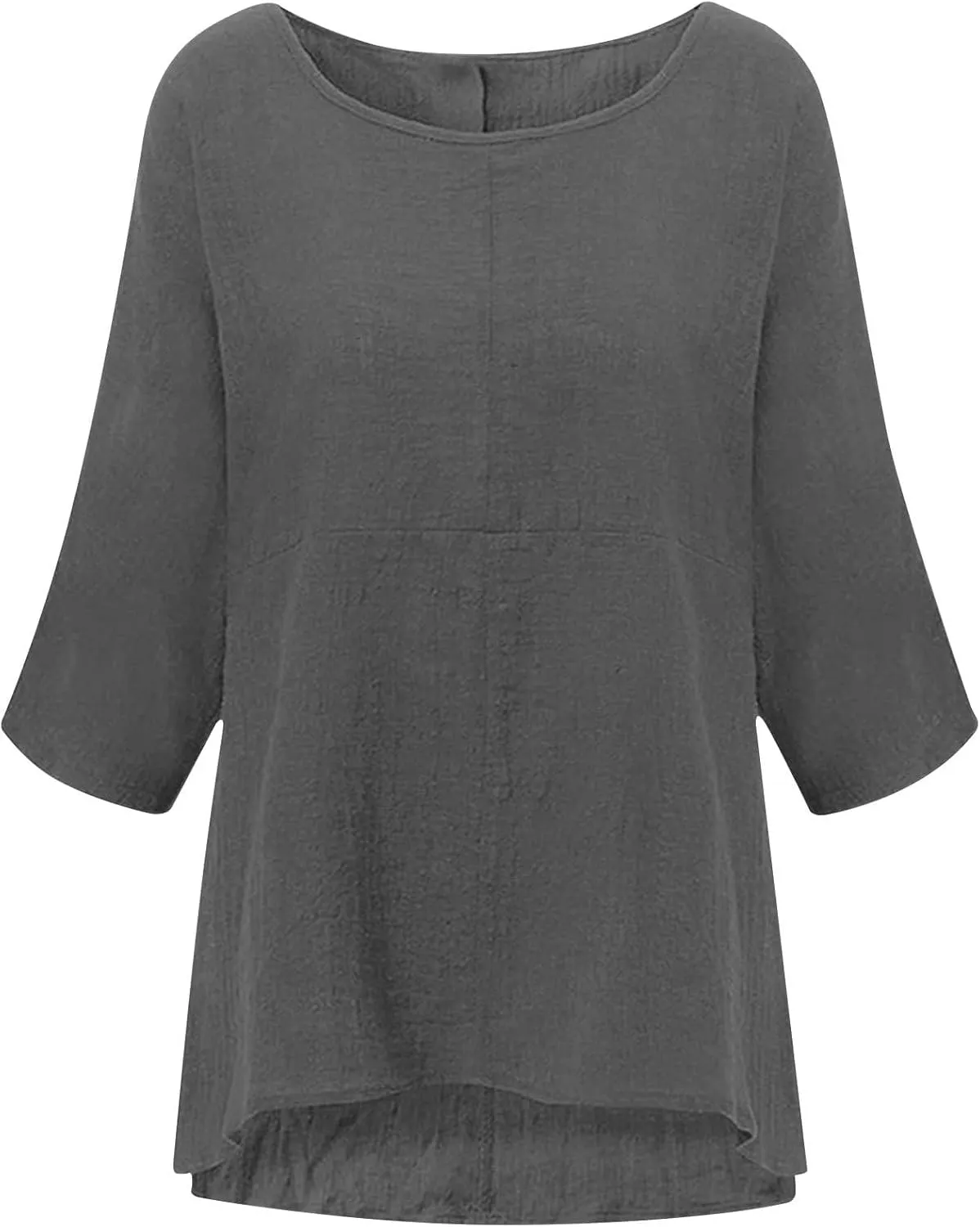 Cotton Linen Shirts for Women Solid Color 3/4 Sleeve Tops Summer Casual Round Neck Blouses 2025 Ladies Tunic Tshirt