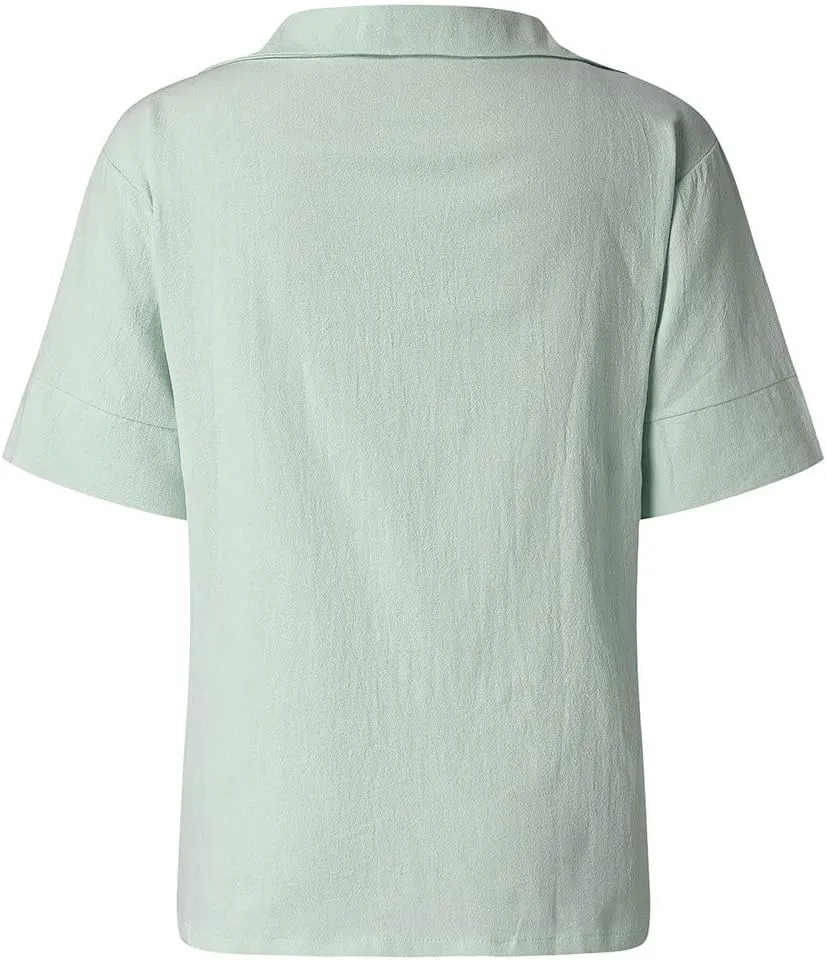 Cotton Linen T Shirts for Women Casual Tops Summer 2023 Flowy Blouses Shirt 3/4 Bell Sleeve Loose Comfy Blouses
