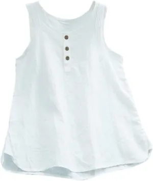 Cotton Linen Tank Tops for Women Scoop Neck Button Down Summer Basic Casual Sleeveless Loose Fit T-Shirt
