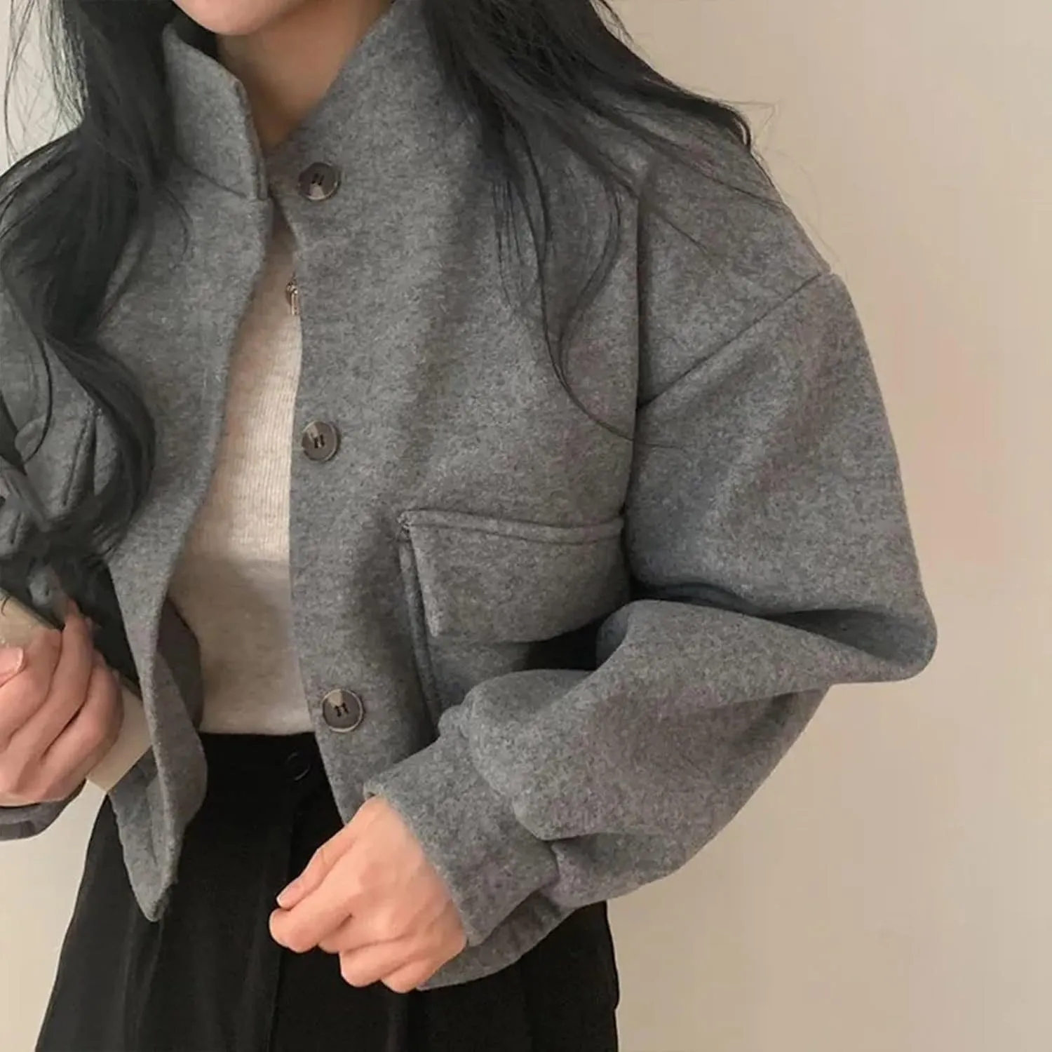 Cropped Sweater Coats for Women Winter Jackets Wool Blend Peacoat Oversized Button Down Sweaters Casual Jacket
