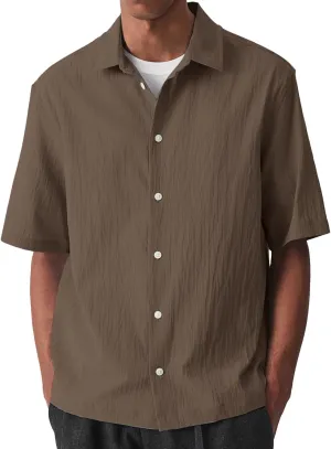 Cuban Linen Shirts for Men Short Sleeve Button Down Shirt Quick Dry Breathable Summer Hawaiian Beach Vacation Tops