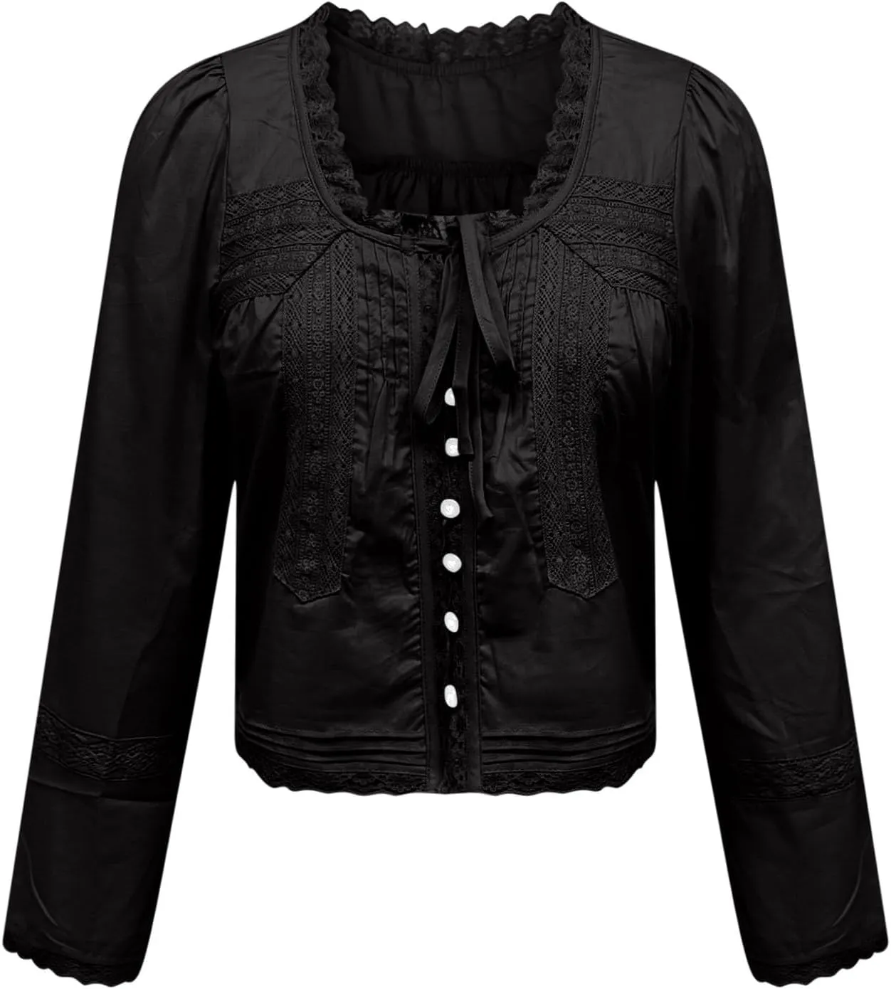 Cute Boho Lace Trim Shirts Women Summer Button Down Beach Crop Tops Casual Long Sleeve Tie Front Neck Y2k Clothes