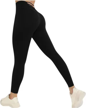 DASAYO Leggings for Women Fashion High Waist Back Crisscross Yoga Pants Tummy Control Gym Fitness Activewear Workout Bottoms
