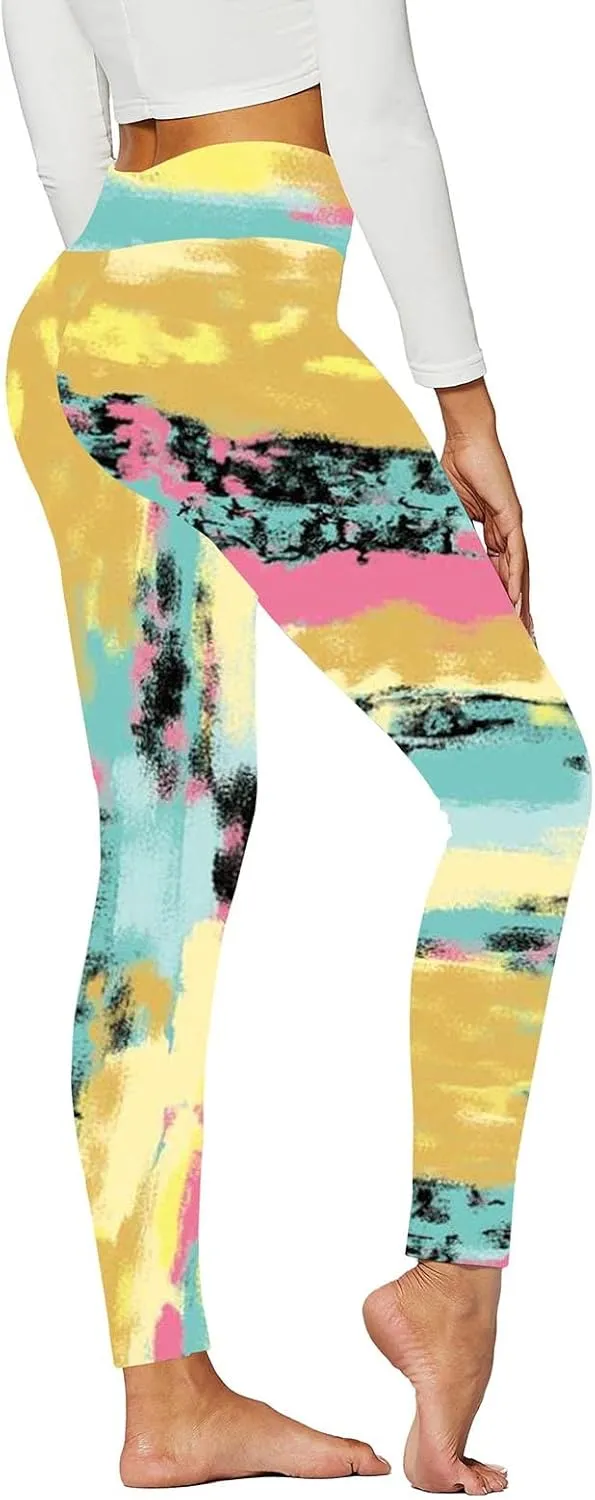 DASAYO Tie Dye Leggings for Women Fashion High Waist Tummy Control Full Length Yoga Pants Workout Fitness Activewear Leggings