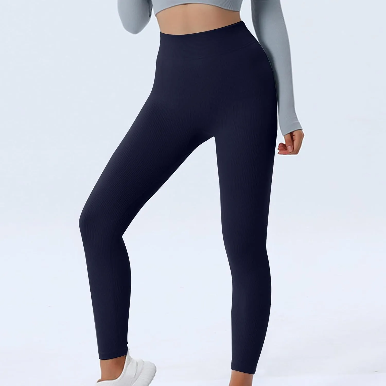 DASAYO Women's Gym Leggings Tummy Control Stretchy High Waisted Ribbed Yoga Pants Full Length Exercise Workout Bottoms