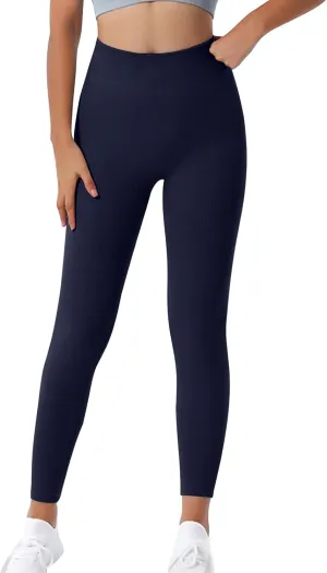 DASAYO Women's Gym Leggings Tummy Control Stretchy High Waisted Ribbed Yoga Pants Full Length Exercise Workout Bottoms