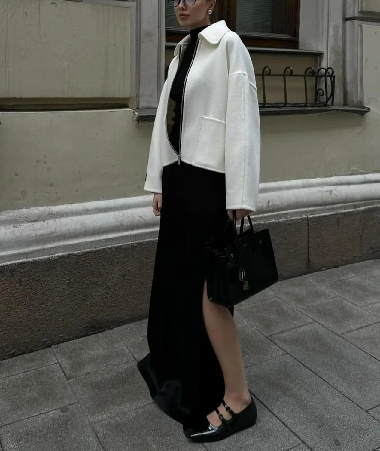 Dawery Elegant White Wool Blends Crop Coats Women Lapel Zipper Long Sleeve Pocket Jacket Autumn Lady Office Outerwears