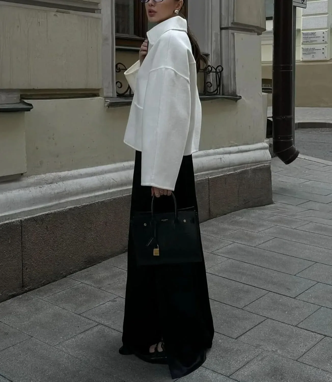 Dawery Elegant White Wool Blends Crop Coats Women Lapel Zipper Long Sleeve Pocket Jacket Autumn Lady Office Outerwears
