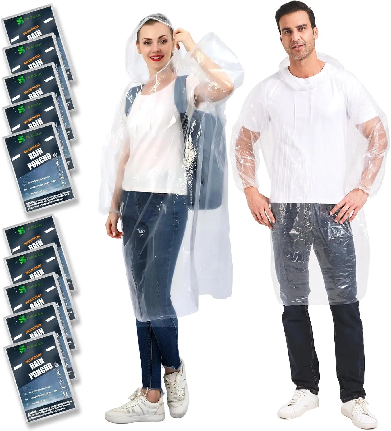 Disposable Rain Ponchos for Adults 10 and 4 Pack Extra Thicker Emergency Ponchos