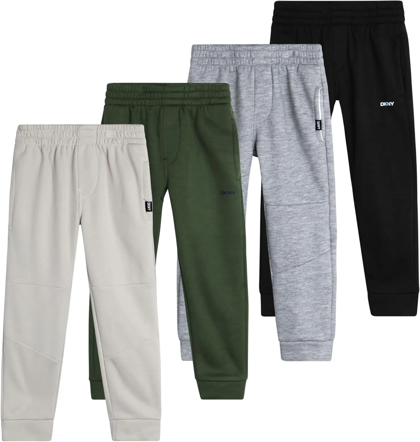 DKNY Toddler Boys' Jogger Pants - 4 Pack Soft Fleece Athletic Sweatpants, Activewear Joggers for Little Boys (Sizes: 2T-7)