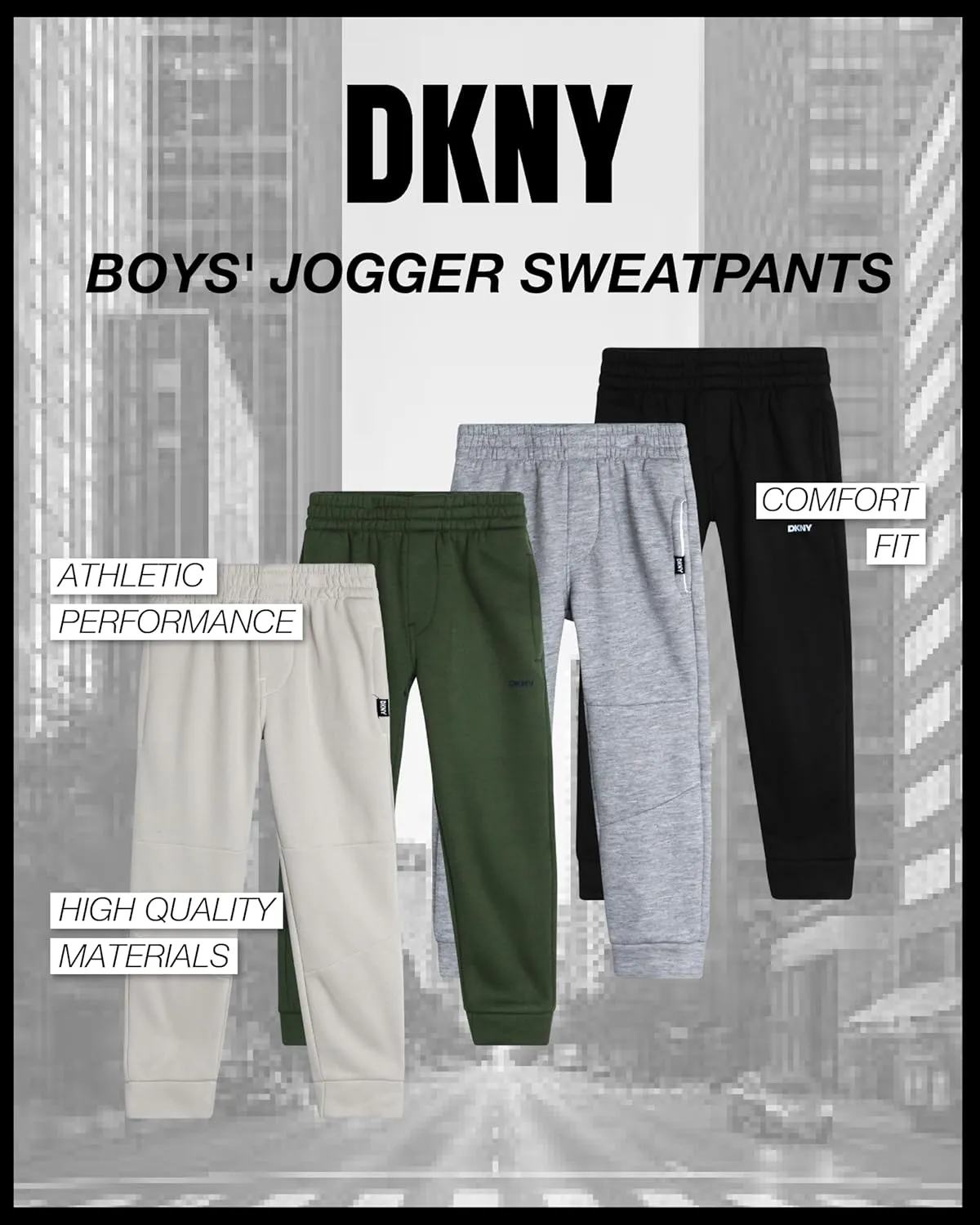 DKNY Toddler Boys' Jogger Pants - 4 Pack Soft Fleece Athletic Sweatpants, Activewear Joggers for Little Boys (Sizes: 2T-7)