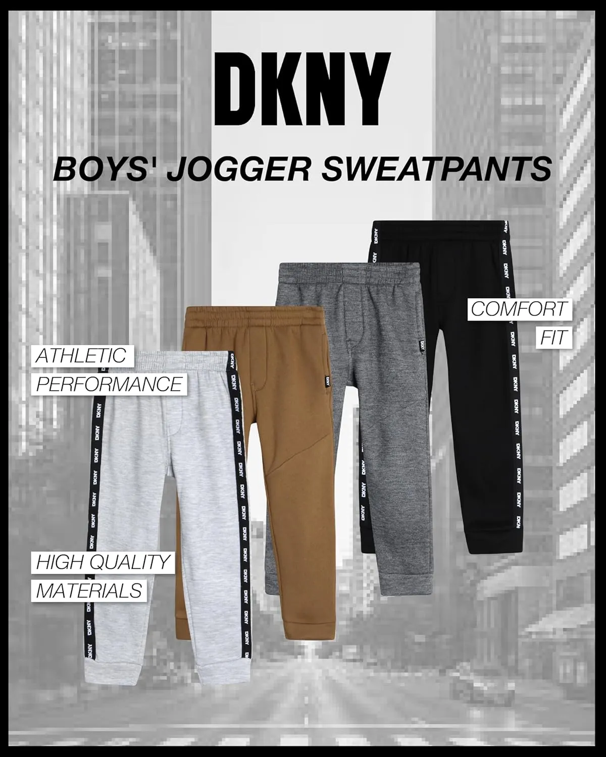 DKNY Toddler Boys' Jogger Pants - 4 Pack Soft Fleece Athletic Sweatpants, Activewear Joggers for Little Boys (Sizes: 2T-7)