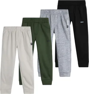 DKNY Toddler Boys' Jogger Pants - 4 Pack Soft Fleece Athletic Sweatpants, Activewear Joggers for Little Boys (Sizes: 2T-7)