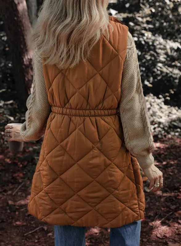 Dokotoo Women's Casual Winter Long Puffer Vest Stand Collar Sleeveless Puffy Jackets Coat with Pockets