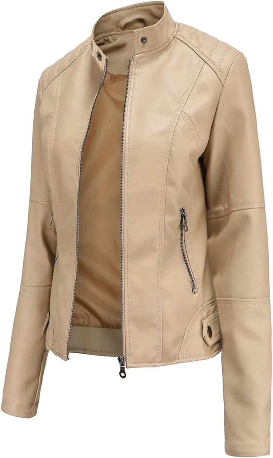 Faux Leather Jackets For Women Motorcycle PU Moto Biker Outwear CoatZip Leather Jackets For Women