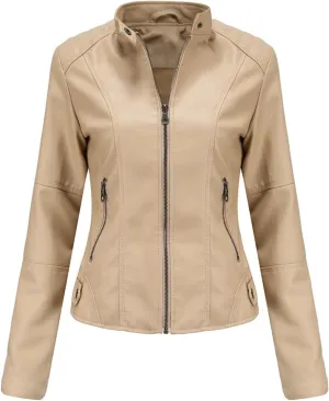 Faux Leather Jackets For Women Motorcycle PU Moto Biker Outwear CoatZip Leather Jackets For Women