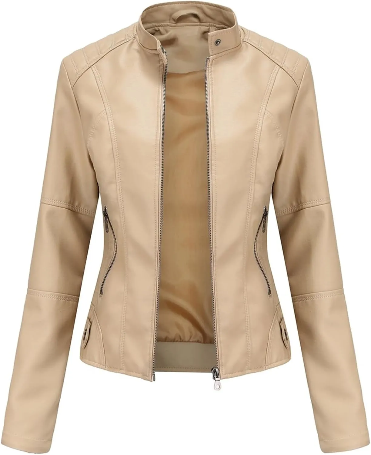 Faux Leather Jackets For Women Motorcycle PU Moto Biker Outwear CoatZip Leather Jackets For Women