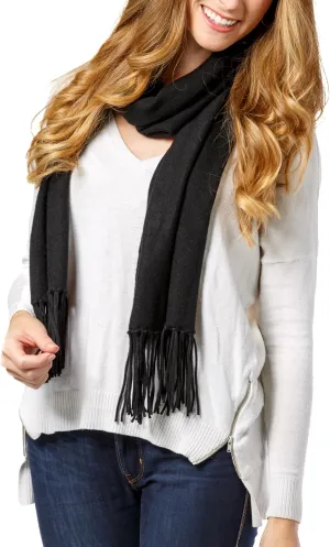 Fishers Finery Women's 100% Pure Cashmere Knit Scarf with Fringe Detail; with Black Label Box