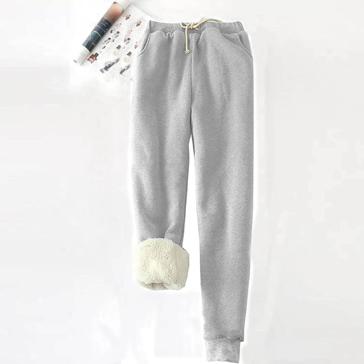 Fleece Lined Pants for Women High Waisted Sweatpants Warm Jogger Sweat Pant Winter Thick Snow Pant with Pocket