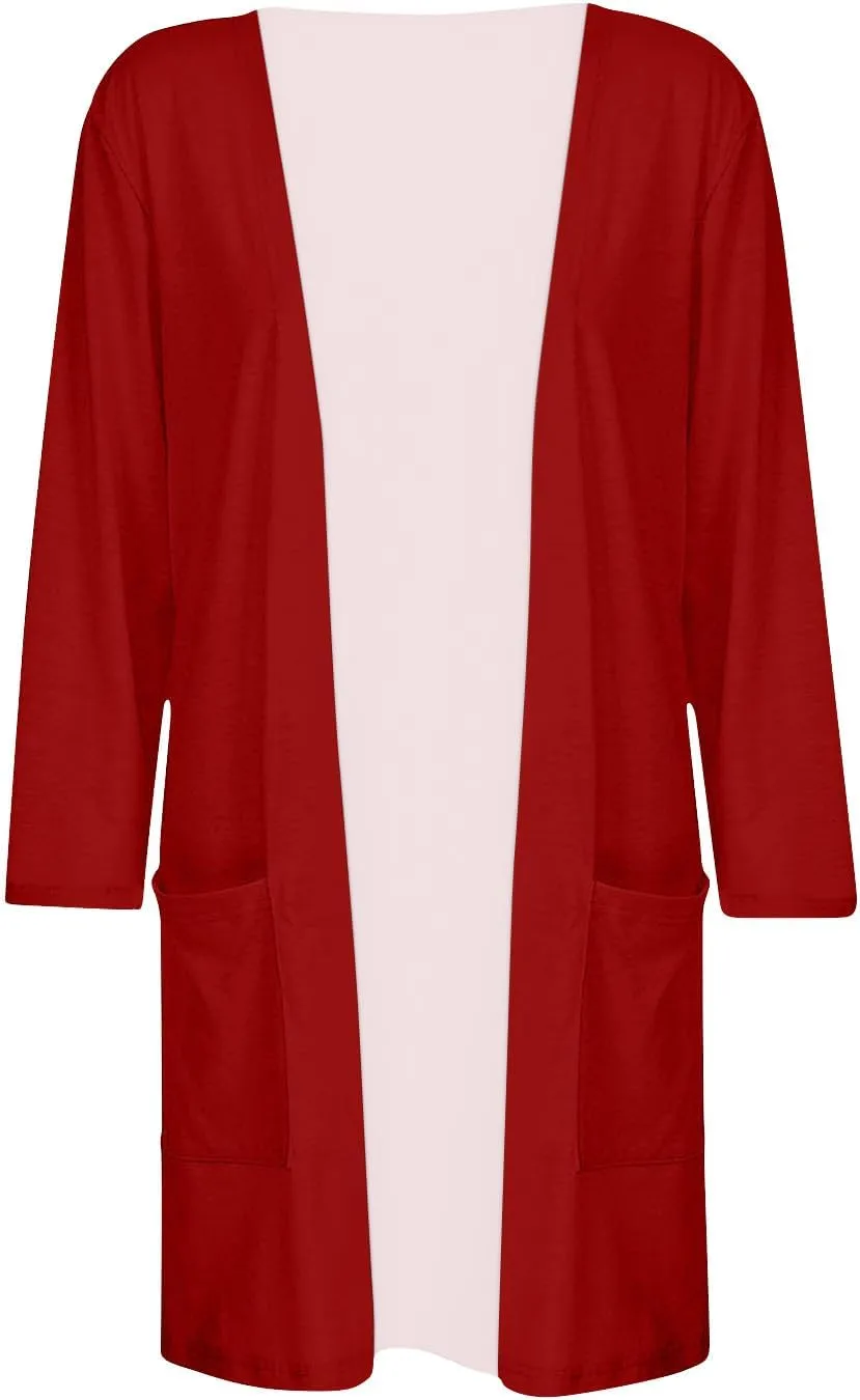 FlekmanArt Cardigan for Women Solid Color 3/4 Sleeve Open Front Cardigan Casual Trendy Flowy Lightweight Jacket with Pocket