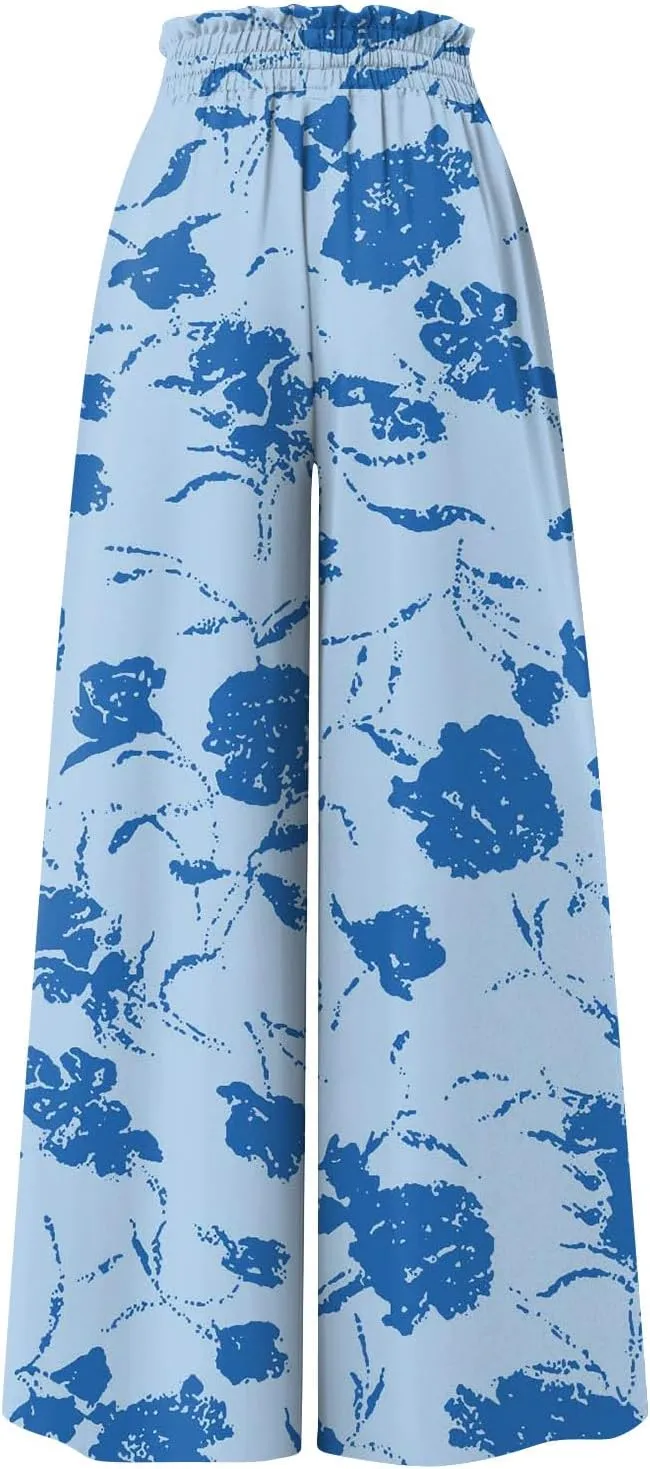 FlekmanArt Women's 2025 Summer Wide Leg Palazzo Pants High Waisted Flowy Pockets Trendy Casual Lounge Boho Beach Trouser