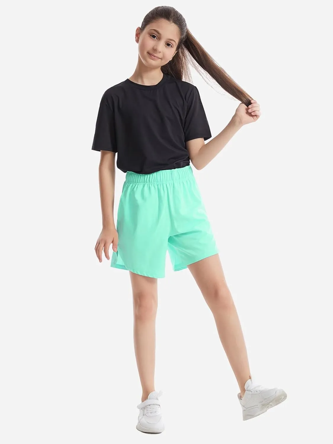 Girls Athletic Shorts with Pockets Running Shorts for Girl,Soccer Short for Kids Teens Basketball Workout